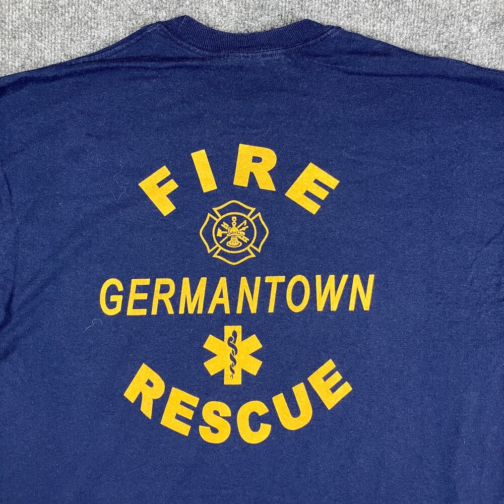 Jerzees T-Shirt Mens Size XL Navy Germantown Fire Rescue EMS Graphic Tee